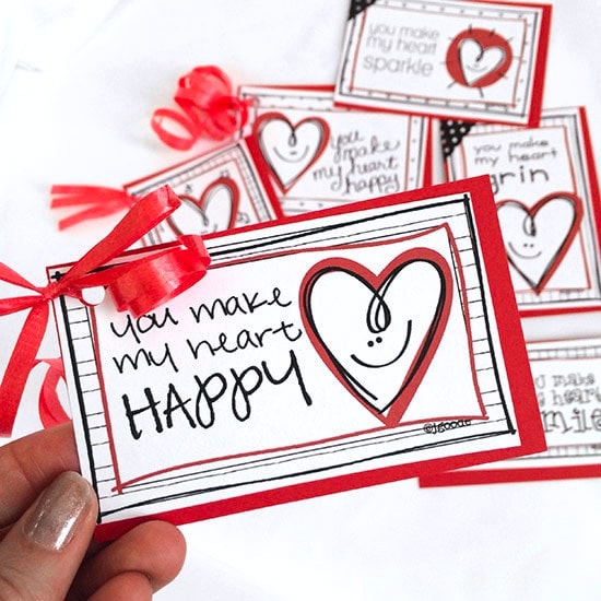 You Make My Heart Happy Printable Valentines - 100 Directions