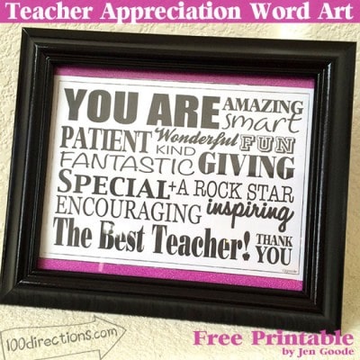 Quick Teacher Appreciation Word Art Gift - 100 Directions