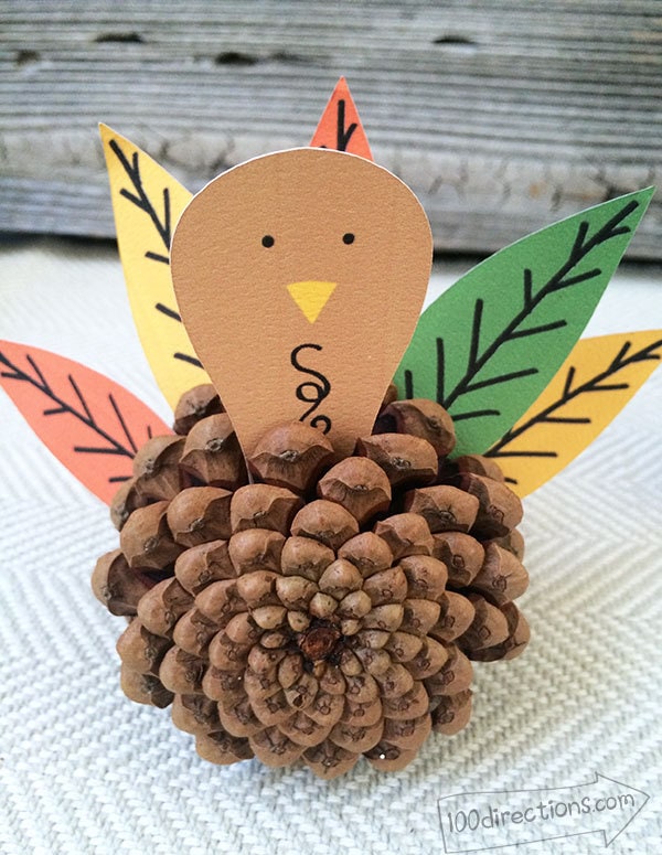 Pinecone Turkey Craft and Free Printable 100 Directions