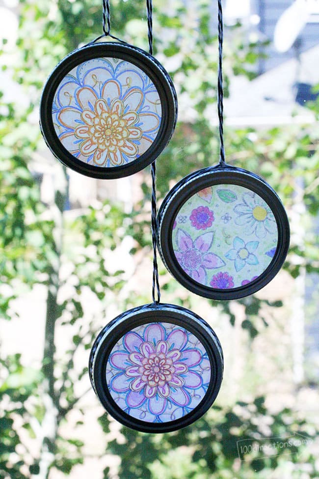 Easy Suncatchers With Coloring Pages And Mason Jar Lids 100 Directions