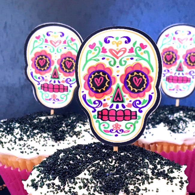 FREE Day of the Dead Sugar Skull Cupcake Toppers - Tried & True Creative