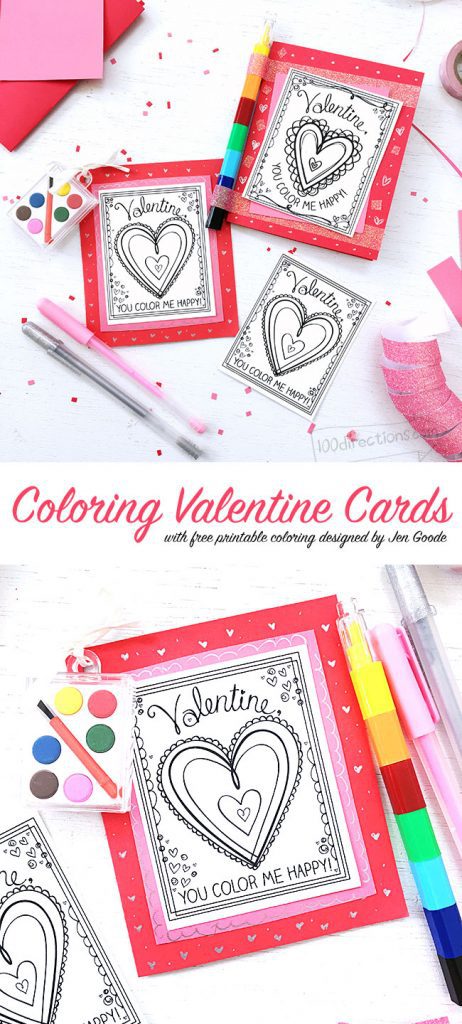 Cute Coloring Valentine Cards Printable - 100 Directions