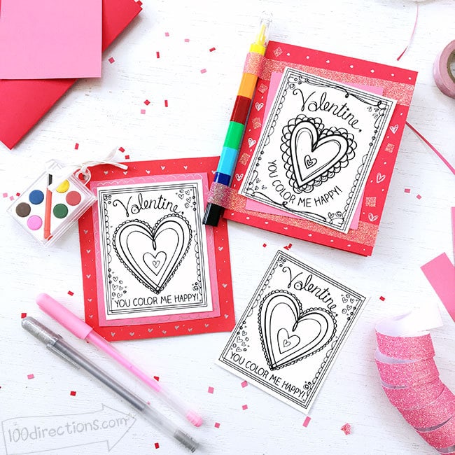 Cute Coloring Valentine Cards Printable 100 Directions