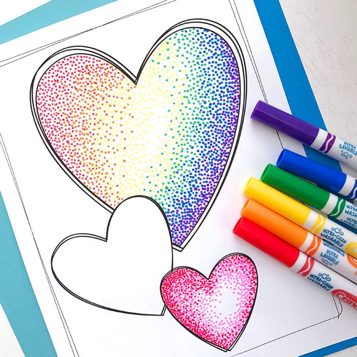 hearts coloring page 100 directions
