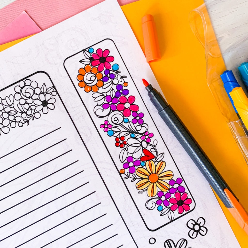 floral-printable-bookmark-and-reading-log-to-color-100-directions