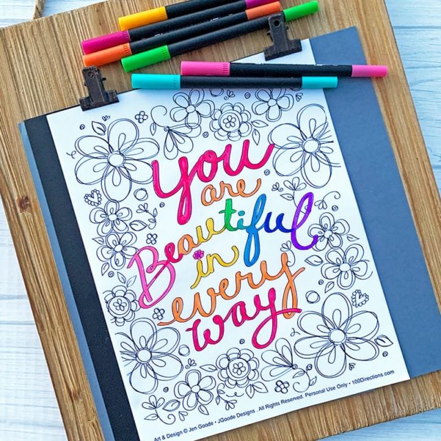 You Are Beautiful Coloring Page - 100 Directions