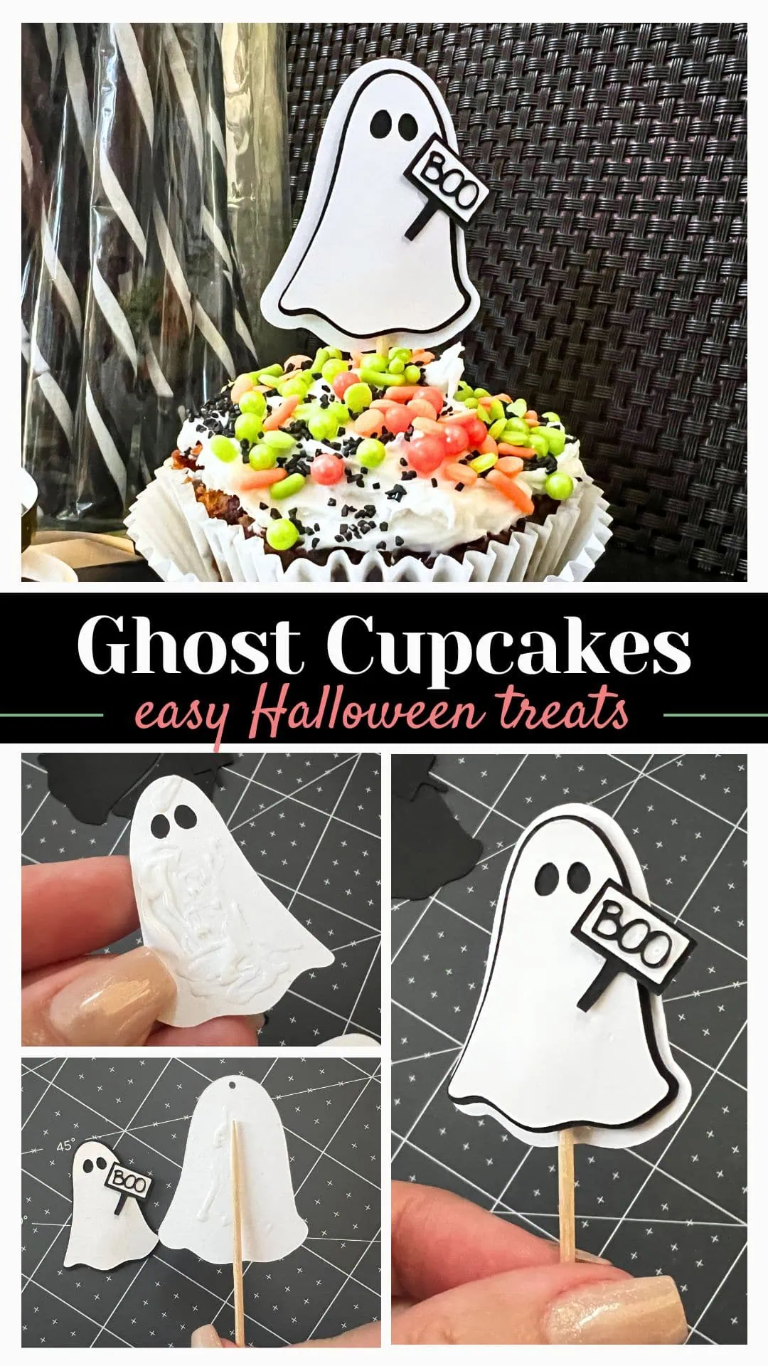 DIY ghost cupcake topper - easy cricut craft