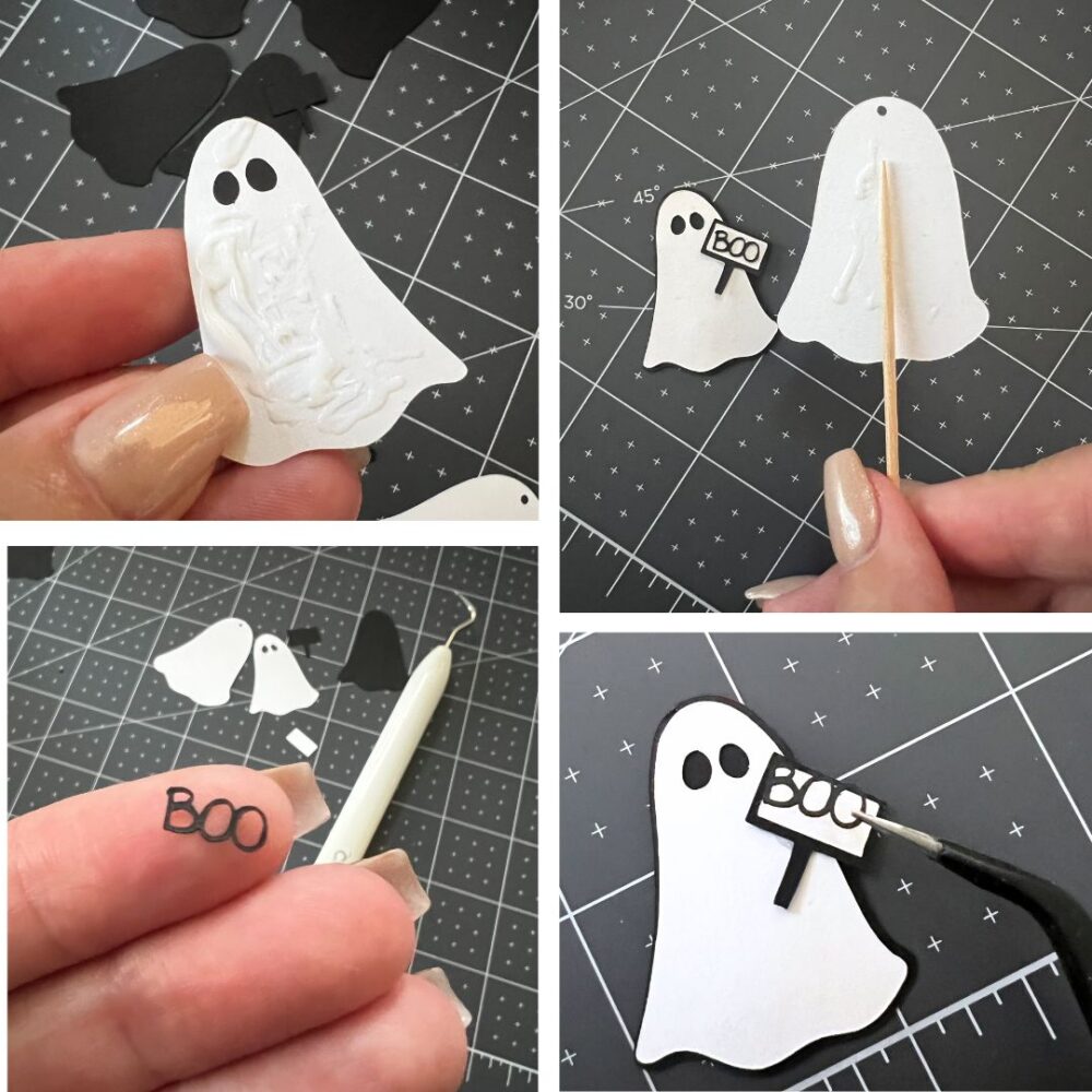 Steps to make a ghost cupcake pick