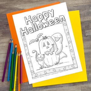 Happy Halloween Pumpkin Coloring Page by Jen Goode