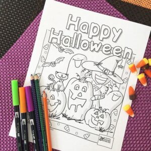 Happy Halloween Coloring Page by Jen Goode